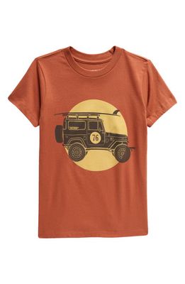 Tiny Whales Kids' Trailblazer Jeep & Surfboard Cotton Graphic T-Shirt in Brick