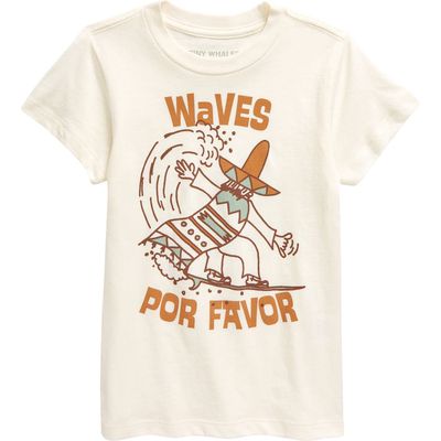 Tiny Whales Kids' Waves Por Favor Cotton Graphic T-Shirt in Natural