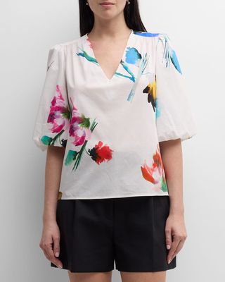 Tish Floral-Print Blouson-Sleeve Top