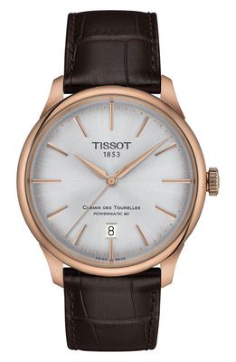 Tissot Chemin des Tourelles Powermatic 80 Leather Strap Watch, 39mm in Dark Brown 