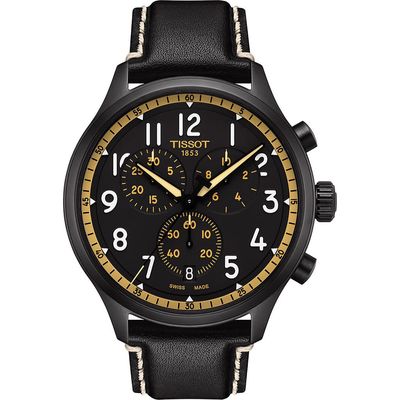 Tissot Chrono XL Chronograph Leather Strap Watch, 45mm in Black/Black 