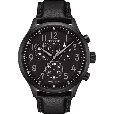 Tissot Chrono XL Chronograph Leather Strap Watch, 45mm in Black 