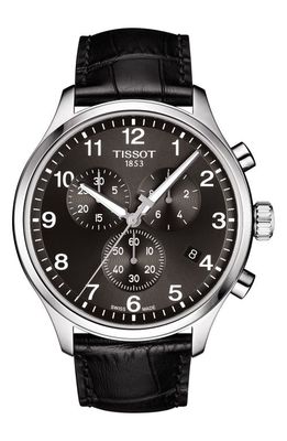 Tissot Chrono XL Collection Chronograph Leather Strap Watch, 45mm in Black/Silver 