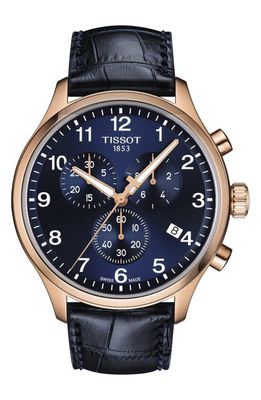 Tissot Chrono XL Collection Chronograph Leather Strap Watch, 45mm in Blue 