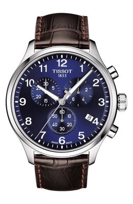 Tissot Chrono XL Collection Chronograph Leather Strap Watch, 45mm in Brown/Blue/Silver 