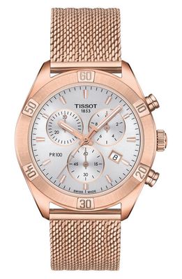 Tissot PR 100 Sport Chic Chronograph Mesh Bracelet Watch, 36mm in Rose Gold/Silver/Rose Gold 