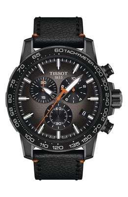 Tissot Supersport Leather Strap Chronograph Watch, 45.5mm in Black 