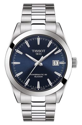 Tissot T-Classic Gentleman Powermatic Bracelet Watch, 40mm in Grey/Blue/Silver 