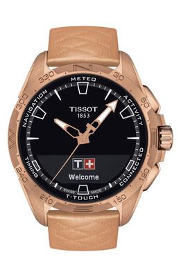 Tissot T-Touch Connect Solar Smart Leather Strap Watch, 47.5mm in Rose Gold 