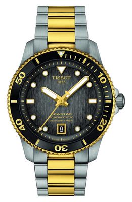 Tissot Tisso Seastar 1000 Powermatic 80 Bracelet Watch, 40mm in Black/Yellow Gold/Silver 