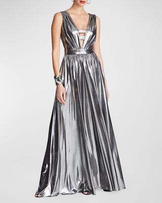 Titania Sleeveless Cutout Foiled Jersey Gown