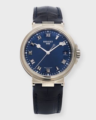 Titanium Marine Blue Dial Watch with Leather Strap