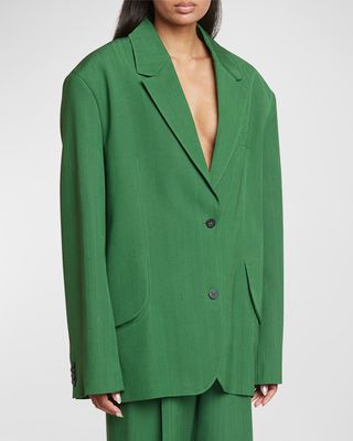 Titolo Striped Jacquard Single-Breasted Oversized Blazer Jacket