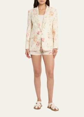 Tivey Belted Floral Linen Lace-Trim Shorts