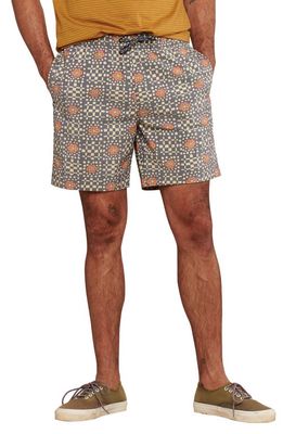 Toad & Co Boundless Organic Cotton Blend Drawstring Shorts in Straw Geo Flower Print
