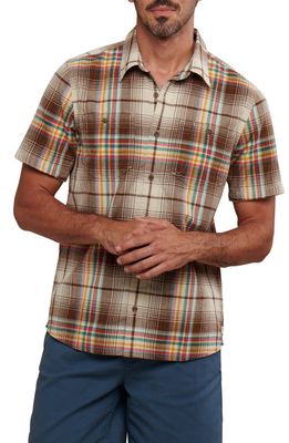 Toad & Co Smythy Plaid Short Sleeve Organic Cotton Button-Up Shirt in Carob