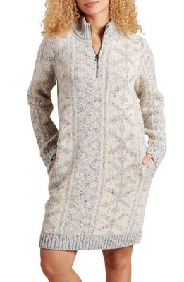 Toad & Co Wilde Quarter Zip Long Sleeve Wool Blend Sweater Dress in Heather Grey Geo