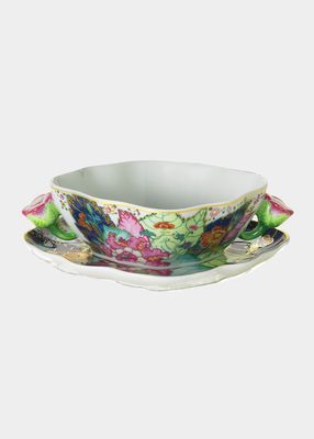 Tobacco Leaf Cream Soup Bowl and Saucer