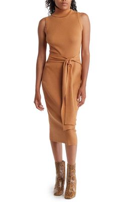 Toccin Front Tie Midi Dress in Camel