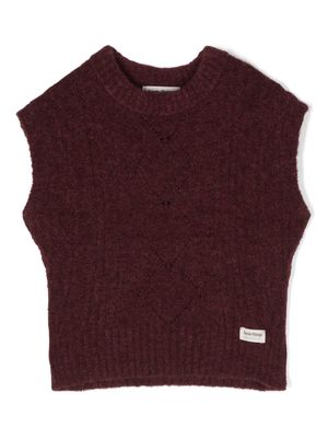 TOCOTO VINTAGE KIDS braided-knit logo-appliqué vest - Red