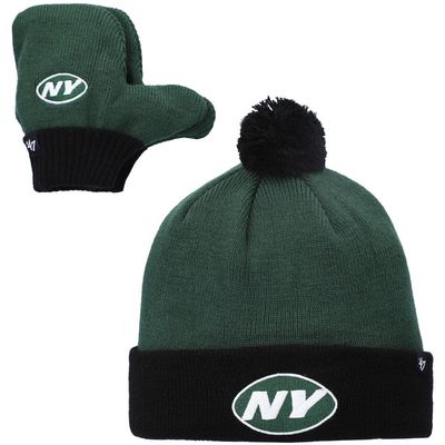 Toddler '47 Green/Black New York Jets Bam Bam Cuffed Knit Hat with Pom and Mittens Set