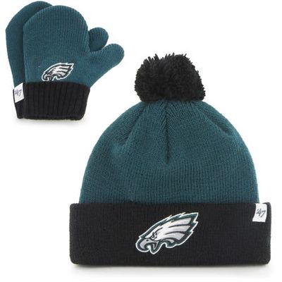Toddler '47 Midnight Green/Black Philadelphia Eagles Bam Bam Cuffed Knit Hat with Pom and Mittens Set
