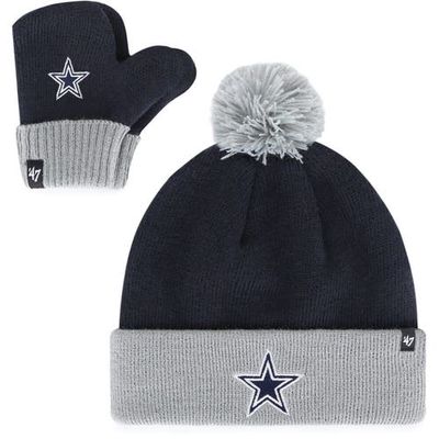 Toddler '47 Navy Dallas Cowboys Bam Bam Cuffed Knit Hat with Pom & Mittens Set