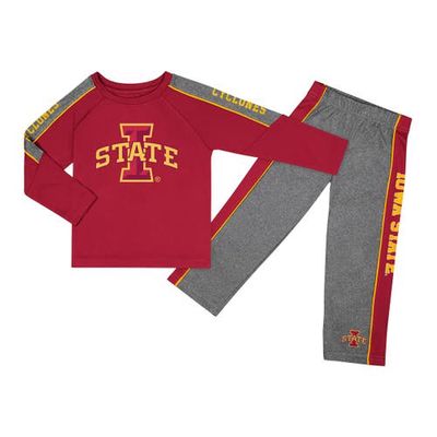 Toddler Colosseum Cardinal/Heather Gray Iowa State Cyclones Logo Raglan Long Sleeve T-Shirt & Pants Set