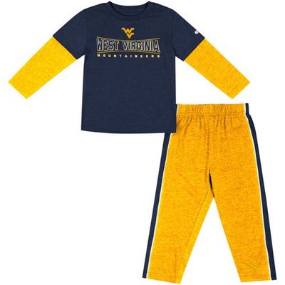 Toddler Colosseum Navy/Gold West Virginia Mountaineers Long Sleeve T-Shirt & Pants Set