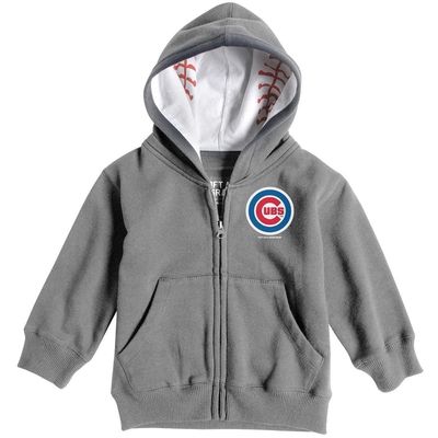 Toddler Soft as a Grape Heathered Gray Chicago Cubs Baseball Print Full-Zip Hoodie in Heather Gray