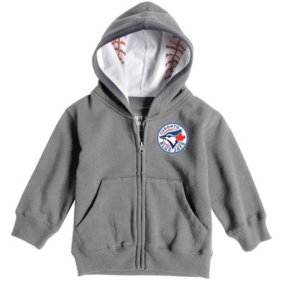 Toddler Soft as a Grape Heathered Gray Toronto Blue Jays Baseball Print Full-Zip Hoodie in Heather Gray