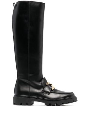 Tod's chain-plaque knee-high boots - Black