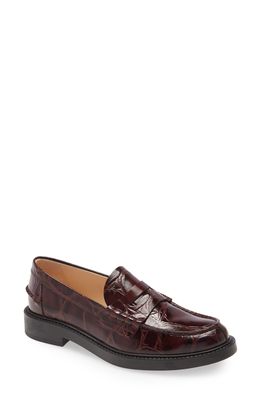 Tod's Croc Embossed Penny Loafer in Burgundy