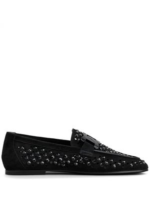 Tod's Kate rhinestone-embellished suede loafers - Black