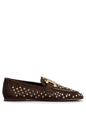 Tod's Kate rhinestone-embellished suede loafers - Brown