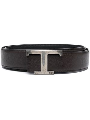 Tod's logo-buckle grained leather belt - Black