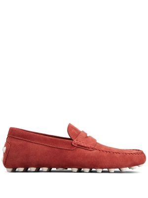 Tod's logo-debossed suede loafers - Red