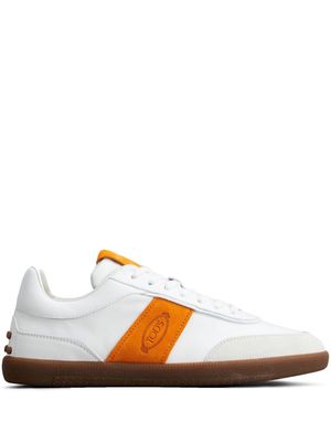 Tod's logo-embroidered panelled suede sneakers - White
