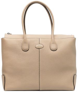 Tod's logo-patch leather tote bag - Neutrals