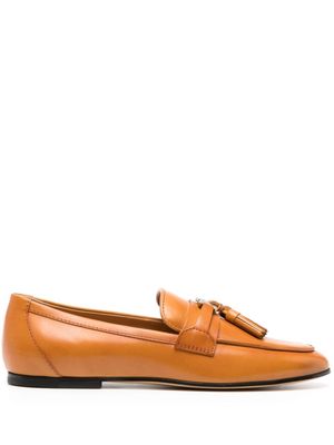 Tod's logo-plaque leather loafers - Orange