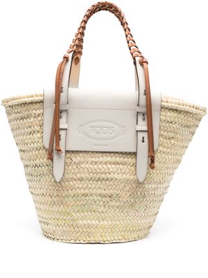 Tod's logo-stamp woven tote - Neutrals