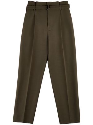 Tod's paperbag-waist virgin wool tapered trousers - Green