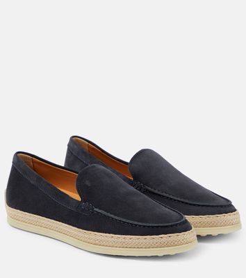 Tod's Raffia-trimmed suede loafers