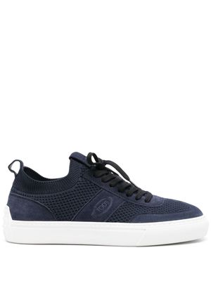 Tod's suede-panels knitted sneakers - Blue