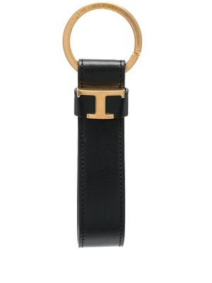 Tod's T-logo leather keychain - Black