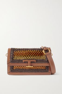 Tod's - T Timeless Leather-trimmed Crocheted Shoulder Bag - Brown