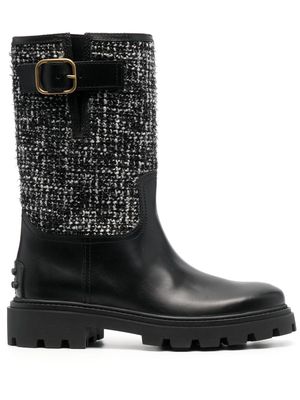 Tod's tweed-detail leather boots - Black