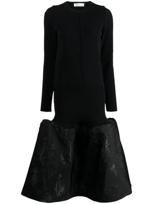 Toga flared patterned-jacquard midi dress - Black