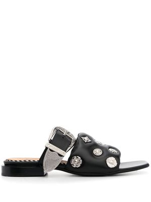Toga Pulla stud-embellishment square-toe sandals - BLACK LEATHER