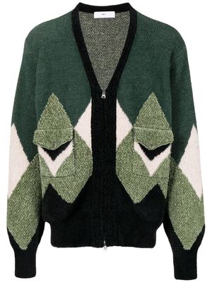 Toga Virilis argyle intarsia knit cardigan - Green